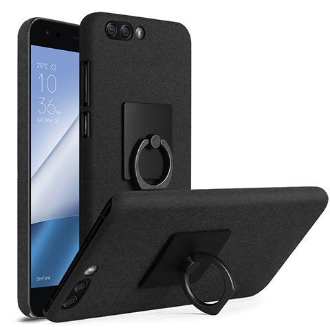 Custodia Plastica Rigida Sabbie Mobili con Anello Supporto per Asus Zenfone 4 ZE554KL Nero