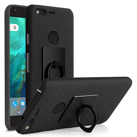 Custodia Plastica Rigida Sabbie Mobili con Anello Supporto per Google Pixel Nero