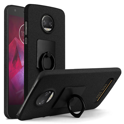 Custodia Plastica Rigida Sabbie Mobili con Anello Supporto per Motorola Moto Z Play Nero