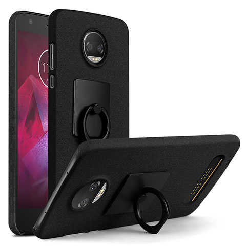 Custodia Plastica Rigida Sabbie Mobili con Anello Supporto per Motorola Moto Z2 Force Nero