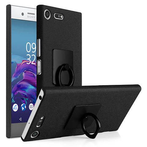 Custodia Plastica Rigida Sabbie Mobili con Anello Supporto per Sony Xperia XZ Premium Nero