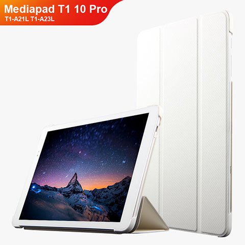 Custodia Portafoglio In Pelle con Stand L02 per Huawei Mediapad T1 10 Pro T1-A21L T1-A23L Bianco