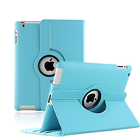 Custodia Portafoglio In Pelle con Supporto Girevole per Apple iPad 4 Cielo Blu