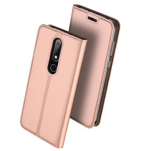 Custodia Portafoglio In Pelle con Supporto L01 per Nokia X6 Oro Rosa