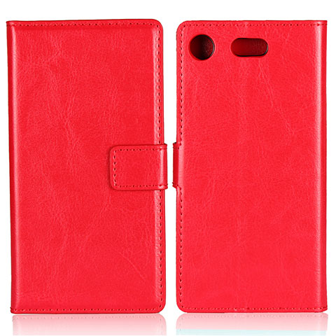 Custodia Portafoglio In Pelle con Supporto L01 per Sony Xperia XZ1 Compact Rosso