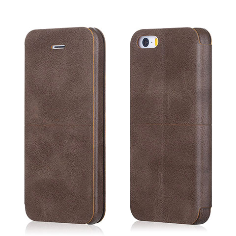 Custodia Portafoglio In Pelle con Supporto L02 per Apple iPhone SE Marrone