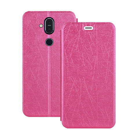 Custodia Portafoglio In Pelle con Supporto L02 per Nokia 7.1 Plus Rosa Caldo