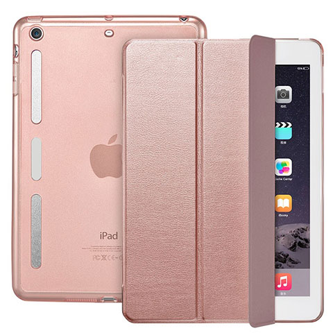 Custodia Portafoglio In Pelle con Supporto L05 per Apple iPad Mini 3 Oro Rosa