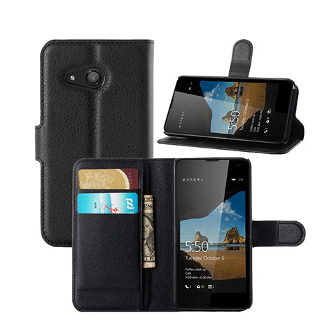 Custodia Portafoglio In Pelle con Supporto per Microsoft Lumia 550 Nero