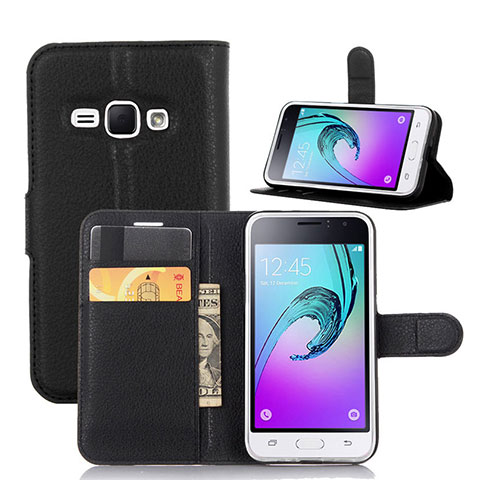 Custodia Portafoglio In Pelle con Supporto per Samsung Galaxy J1 (2016) J120F Nero