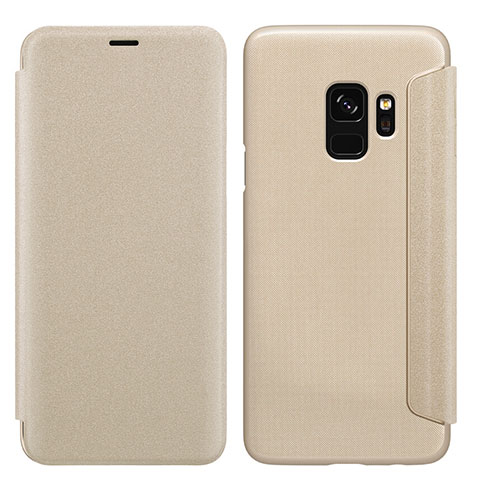 Custodia Portafoglio In Pelle con Supporto S01 per Samsung Galaxy S9 Oro