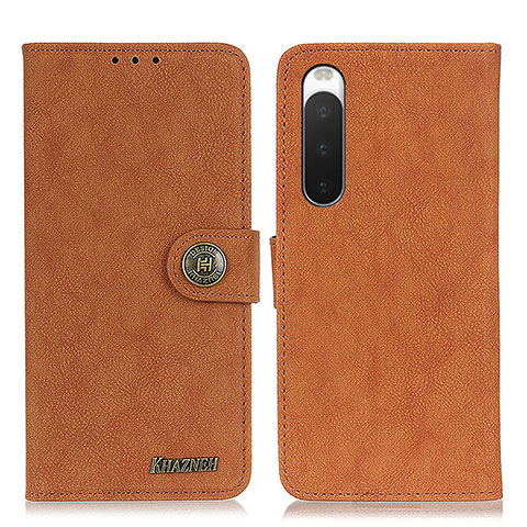 Custodia Portafoglio In Pelle Cover con Supporto A01D per Sony Xperia 10 V Marrone