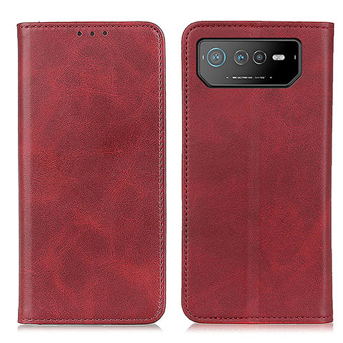 Custodia Portafoglio In Pelle Cover con Supporto A02D per Asus ROG Phone 6 Rosso