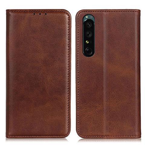 Custodia Portafoglio In Pelle Cover con Supporto A02D per Sony Xperia 1 V Marrone