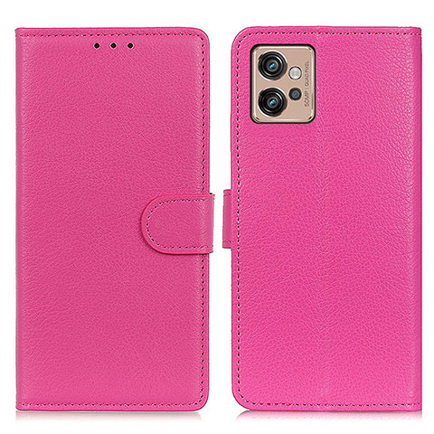 Custodia Portafoglio In Pelle Cover con Supporto A03D per Motorola Moto G32 Rosa Caldo