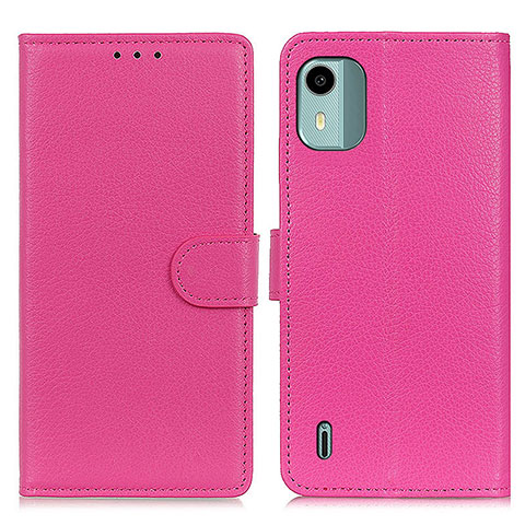 Custodia Portafoglio In Pelle Cover con Supporto A03D per Nokia C12 Plus Rosa Caldo