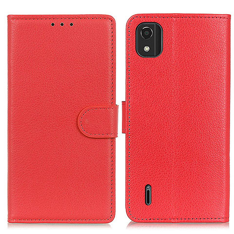 Custodia Portafoglio In Pelle Cover con Supporto A03D per Nokia C2 2nd Edition Rosso