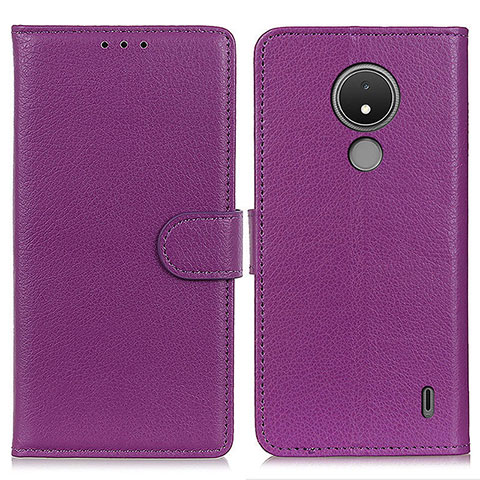 Custodia Portafoglio In Pelle Cover con Supporto A03D per Nokia C21 Viola