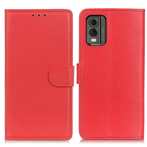 Custodia Portafoglio In Pelle Cover con Supporto A03D per Nokia C210 Rosso