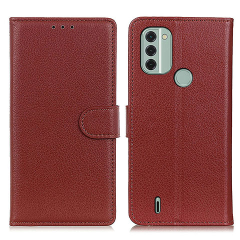 Custodia Portafoglio In Pelle Cover con Supporto A03D per Nokia C31 Marrone