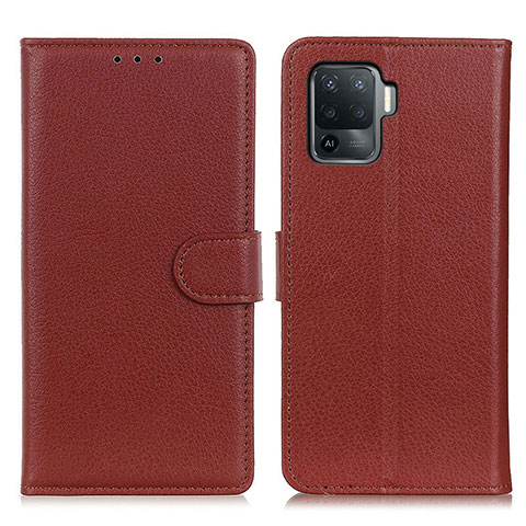 Custodia Portafoglio In Pelle Cover con Supporto A03D per Oppo Reno5 Lite Marrone