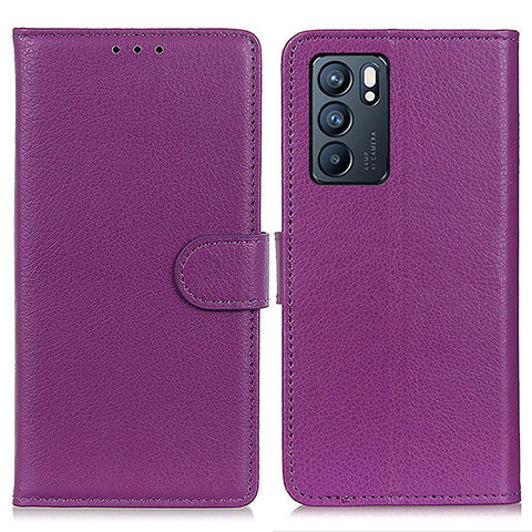 Custodia Portafoglio In Pelle Cover con Supporto A03D per Oppo Reno6 5G Viola