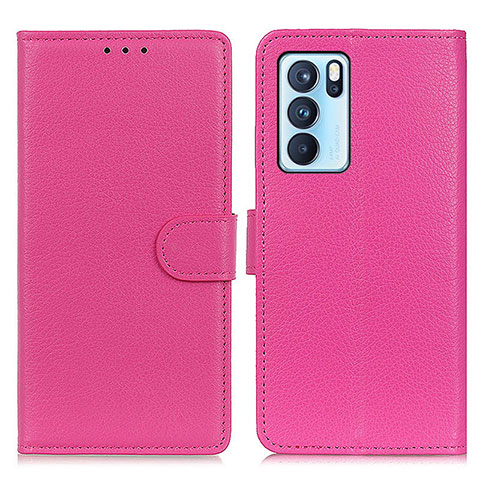 Custodia Portafoglio In Pelle Cover con Supporto A03D per Oppo Reno6 Pro 5G India Rosa Caldo