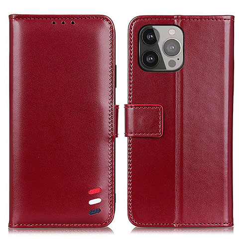 Custodia Portafoglio In Pelle Cover con Supporto A04 per Apple iPhone 14 Pro Rosso