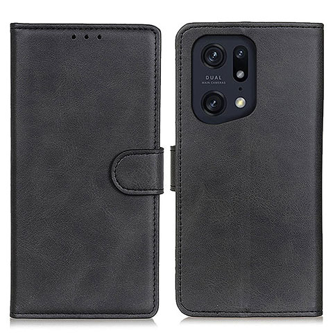 Custodia Portafoglio In Pelle Cover con Supporto A04D per Oppo Find X5 Pro 5G Nero