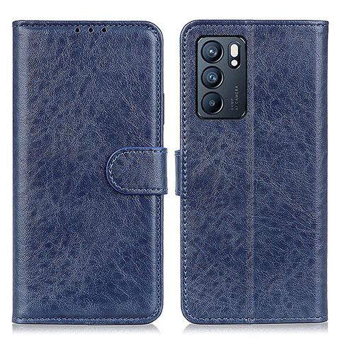 Custodia Portafoglio In Pelle Cover con Supporto A04D per Oppo Reno6 5G Blu