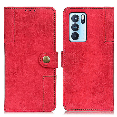 Custodia Portafoglio In Pelle Cover con Supporto A07D per Oppo Reno6 Pro 5G India Rosso