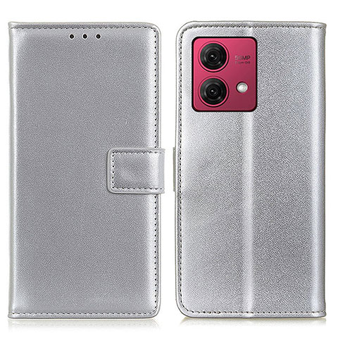 Custodia Portafoglio In Pelle Cover con Supporto A08D per Motorola Moto G84 5G Argento