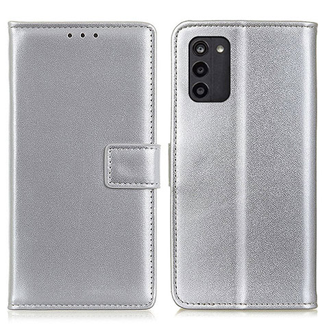 Custodia Portafoglio In Pelle Cover con Supporto A08D per Nokia G100 Argento