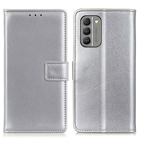 Custodia Portafoglio In Pelle Cover con Supporto A08D per Nokia G400 5G Argento