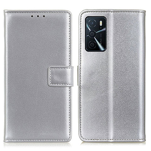 Custodia Portafoglio In Pelle Cover con Supporto A08D per Oppo A54s Argento