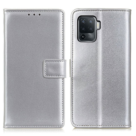 Custodia Portafoglio In Pelle Cover con Supporto A08D per Oppo Reno5 Lite Argento