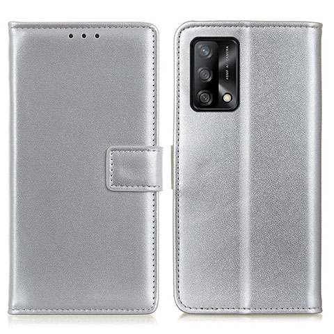 Custodia Portafoglio In Pelle Cover con Supporto A08D per Oppo Reno6 Lite Argento