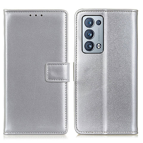 Custodia Portafoglio In Pelle Cover con Supporto A08D per Oppo Reno6 Pro 5G Argento