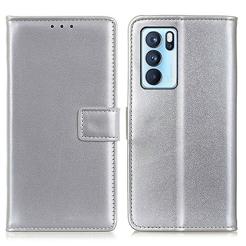 Custodia Portafoglio In Pelle Cover con Supporto A08D per Oppo Reno6 Pro 5G India Argento