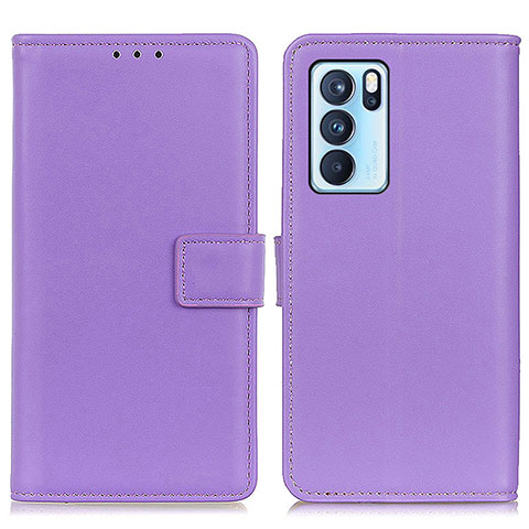 Custodia Portafoglio In Pelle Cover con Supporto A08D per Oppo Reno6 Pro 5G India Viola