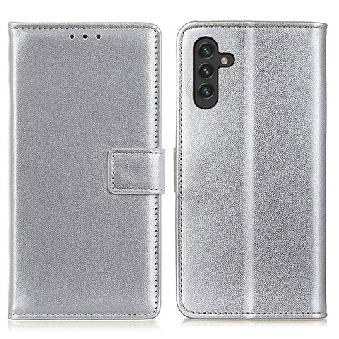 Custodia Portafoglio In Pelle Cover con Supporto A08D per Samsung Galaxy A04s Argento