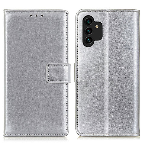 Custodia Portafoglio In Pelle Cover con Supporto A08D per Samsung Galaxy A13 4G Argento