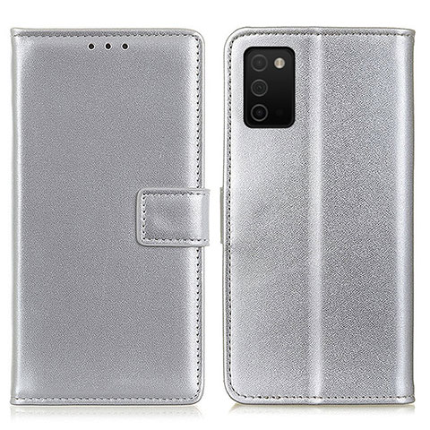 Custodia Portafoglio In Pelle Cover con Supporto A08D per Samsung Galaxy M02s Argento