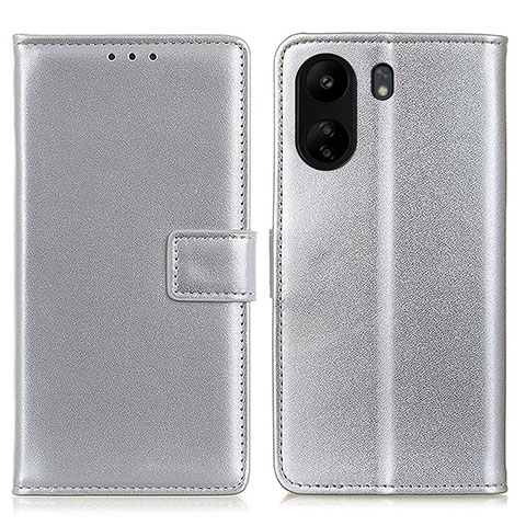 Custodia Portafoglio In Pelle Cover con Supporto A08D per Xiaomi Poco C65 Argento