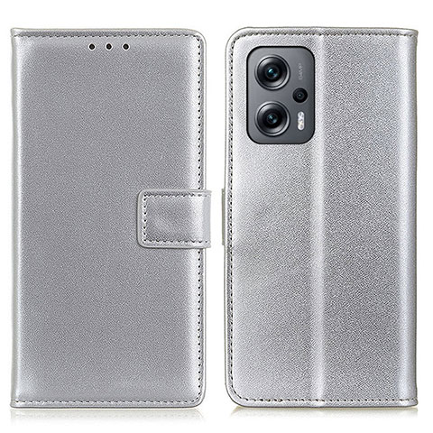 Custodia Portafoglio In Pelle Cover con Supporto A08D per Xiaomi Poco F5 5G Argento