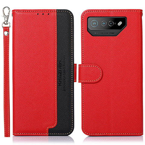 Custodia Portafoglio In Pelle Cover con Supporto A09D per Asus ROG Phone 7 Pro Rosso