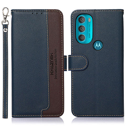 Custodia Portafoglio In Pelle Cover con Supporto A09D per Motorola Moto G71 5G Blu