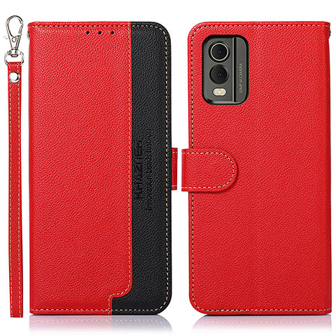 Custodia Portafoglio In Pelle Cover con Supporto A09D per Nokia C210 Rosso