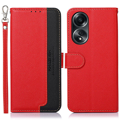 Custodia Portafoglio In Pelle Cover con Supporto A09D per Oppo A38 Rosso