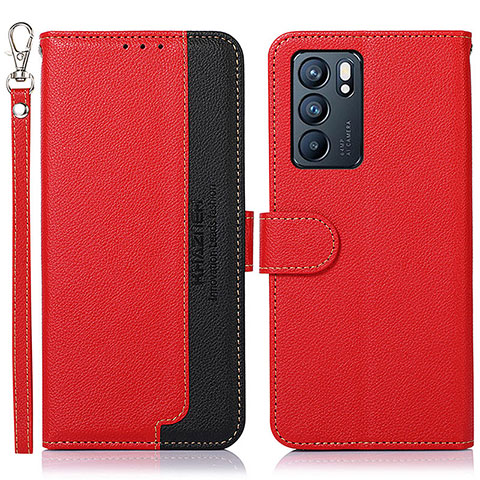 Custodia Portafoglio In Pelle Cover con Supporto A09D per Oppo Reno6 5G Rosso